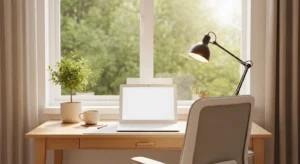 Study nook by the window creating a bright workspace