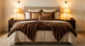 Brown and cream bedroom creating a soft cozy atmosphere