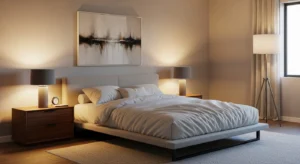 Grey lighting fixtures adding a modern touch to a bedroom