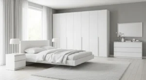 White furniture creating a seamless bedroom look