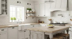 Subway tile backsplash creating a classic farmhouse look