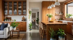 Layered textures adding warmth to an open layout