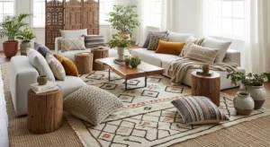 Layered textures adding warmth to open layout