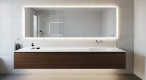 Floating vanity creating a modern bathroom look