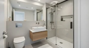 Sliding doors saving space in shower area