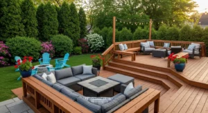 Wood decking adding warmth to backyard