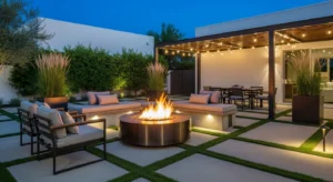 Metal fire pit adding modern touch