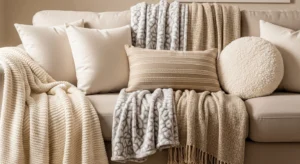 Throw blankets adding cozy touch