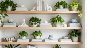 Styled open shelves for spring decor