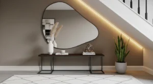 Under stairs mirror decor making the space feel larger and brighter