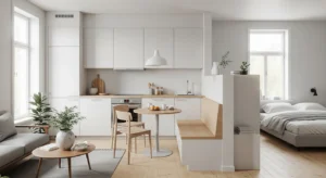 Minimal clutter-free living room bedroom combo for small spaces