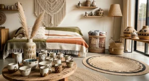 Handmade decor in boho living room