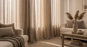 Textured curtains adding warmth and softness to fall decor