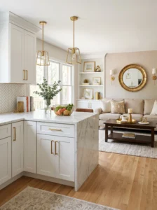 Coordinated decor linking kitchen and living room