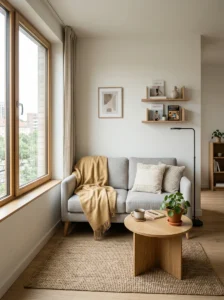 Slim furniture in a small living room designed for tight spaces and better flow