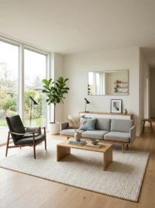 Clean lines Scandinavian living room minimal furniture