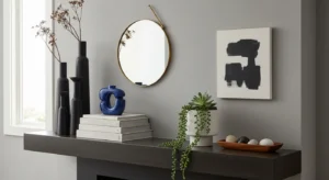 Asymmetrical fireplace mantle decor