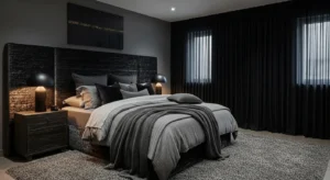 Mix of dark tones creating a rich and cozy bedroom