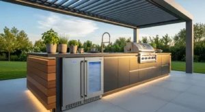 Outdoor kitchen with fridge for added convenience