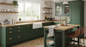 Green cabinets creating a fresh and lively kitchen