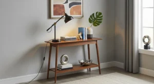 Console table styled in living room corner