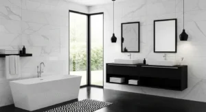 Balanced black and white bathroom design