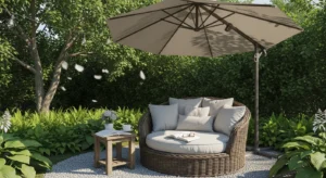 Reading corner in backyard