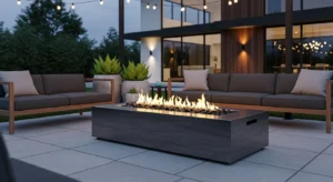 Privacy screens creating cozy fire pit space