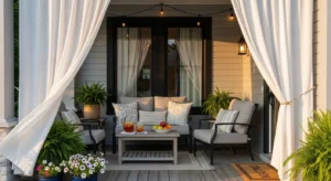 Outdoor curtains adding softness and privacy