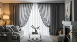 Curtains softening grey interior