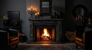 Dark accents adding depth to fireplace