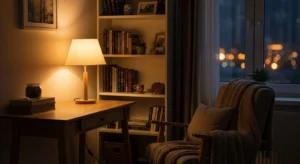 Soft lighting creating cozy atmosphere in small combo space