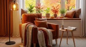 Cozy reading corner perfect for fall evenings