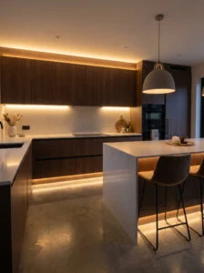 Kitchen cabinets with integrated LED lighting for a modern ambiance