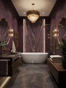 Plum bathroom with bold dramatic accent color