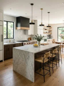 Two tone kitchen countertops with marble and quartz design
