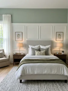 Wall paneling in a bedroom adding architectural elegance and depth