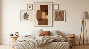 Brown wall art adding personality to a cozy bedroom