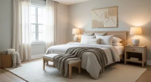 Natural textures adding depth to a white bedroom