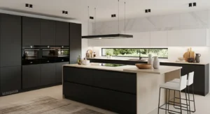 Mix of black and neutral tones creating a balanced kitchen