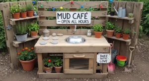 Decorative mud kitchen with personalized touches