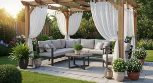 Outdoor curtains creating privacy