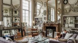 Mirrors reflecting light in living room