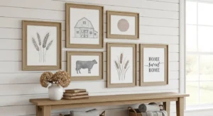 Farmhouse wall art adding personality to living room
