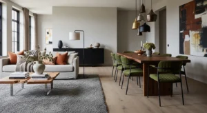Mixed textures adding depth to living dining room combo