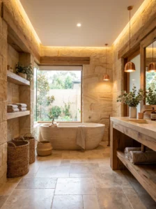 Sandstone bathroom with natural spa-inspired interior