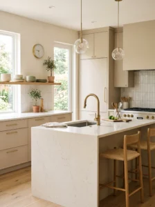 Scandinavian kitchen with subtle metallic accents for a modern elegant touch