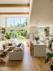 Natural light flowing through open kitchen and living room