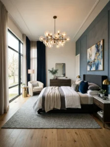 Luxury lighting fixture in a bedroom adding a statement design element