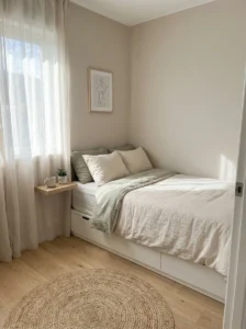 Decluttered small bedroom with clean and organized layout